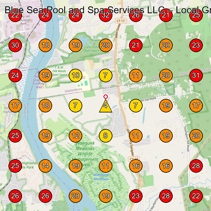 Blue Sea Pool and Spa Services LLC GeoGrid visibility map for Clothing Store in Middletown
